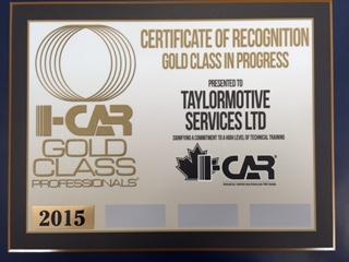 I-Car Gold Class Certificate of Recognition 